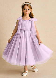 Azazie Dori Robe Demoiselle D'honneur Fillette Robe Trapèze en Tulle Rayé Frostiges Flieder image2
