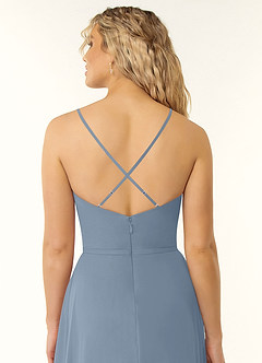 Azazie Naeem Brautjungfernkleider A-Linie V-Hals Rüsche Chiffon Kleid Staubblau image6