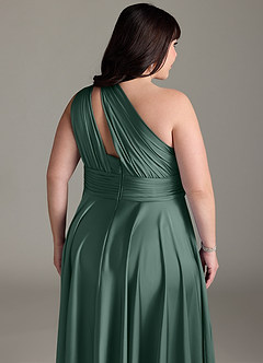Azazie Charlize Bridesmaid Dresses Eucalyptus A-Line One Shoulder Stretch Satin Dress image16