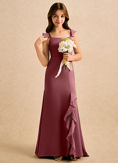 Azazie Novalie Girls Formal Robe Demoiselle D'honneur Fillette Robe Sirène en Satin extensible Arc Rose Du Désert image5