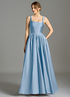 Azazie Verina Suknie dla druhen Linia A Pofałdowany Satyna elastyczna Do ziemi Sukienka image1