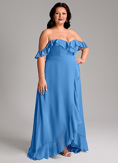 Azazie Lyra Robes de demoiselle d'honneur Robe Trapèze Convertible en Mousseline de soie Geai Bleu image13