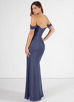 Azazie Kit Bridesmaid Dresses Stormy Mermaid Off the Shoulder Mesh Dress image4