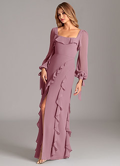 Azazie Candice Final Sale Vintage Mauve A-Line Long Sleeve Chiffon Dress image3