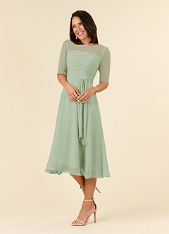Azazie Naomi Mother of the Bride Dresses Dusty Sage A-Line Boatneck Pleated Chiffon Dress image3