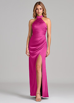 Azazie Karlotta Vestidos de madrinha de casamento Vestido Fúcsia de Cetim elástico de Bainha com Plissado image1