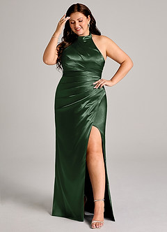 Azazie Jemma Bridesmaid Dresses Eucalyptus Sheath Pleated Metallic Satin Dress image8