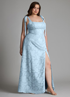 Azazie Debra Vestidos para Prova em Casa Vestido Céu Azul de Esgotamento Floral de Linha A com com Bolsos image10