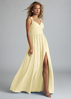 Azazie Aziza Bridesmaid Dresses Lemon Sorbet A-Line V-Neck Pleated Chiffon Dress image3