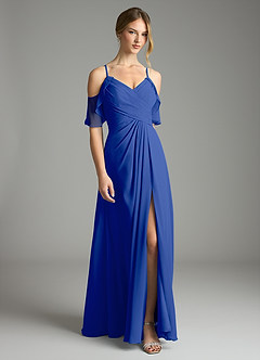 Azazie Dakota Bridesmaid Dresses Royal Blue A-Line V-Neck Pleated Chiffon Dress image3