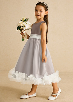 Azazie Stardust Blumenmädchenkleider A-Linie ärmellos Organza Kleid Taupe image3