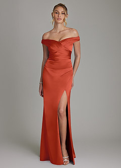 Azazie Teyana Brautjungfernkleider Etui Schulterfrei Stretch-Satin Kleid Rost image4