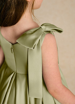 Azazie Guppie Flower Girl Dresses Moss Green Ball-Gown Pleated Matte Satin Dress image6