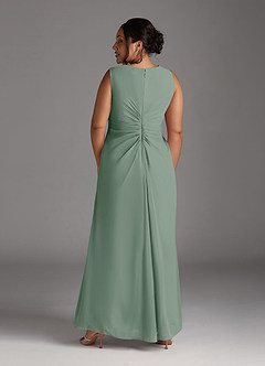 Azazie Manuella Mère de la mariée Robes Robe Trapèze en Mousseline de soie Col V plissé Sauge D'argent image14