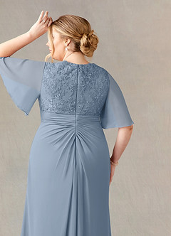 Azazie Carson Mother of the Bride Dresses Dusty Blue A-Line V-Neck Lace Chiffon Dress image11
