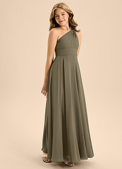 Azazie Charlize Junior Willow Green A-Line Pleated Chiffon Dress image5