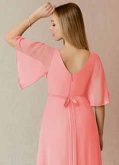 Azazie Cierra Bridesmaid Dresses Coral A-Line V-Neck Chiffon Dress image8