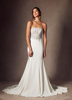 Azazie Lewena Robes de mariée Robe Sirène en Crêpe Dos Satin Dentelle Blanc Diamant Moka image2