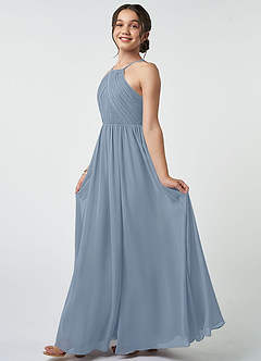 Azazie Leighton Junior Dusty Blue A-Line Pleated Chiffon Dress image4