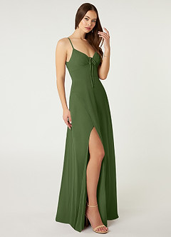 Azazie Minie Bridesmaid Dresses Olive A-Line Bow Chiffon Dress image4