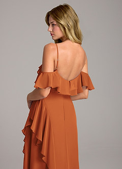 Azazie Aubrie Bridesmaid Dresses Cinnamon A-Line Off the Shoulder Chiffon Dress image2