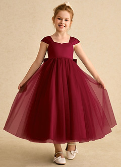 Azazie Chickadee Flower Girl Dresses Burgundy Ball-Gown Sweetheart Neckline Matte Satin Dress image4