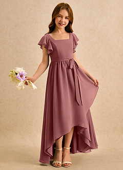 Azazie Milly Girls Formal 플라워 걸 드레스 A라인 주름진 쉬폰 비대칭 드레스 image1