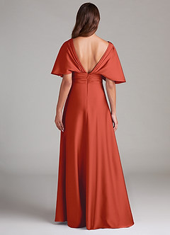 Azazie Pamela Bridesmaid Dresses Rust A-Line Pleated Stretch Satin Dress image2