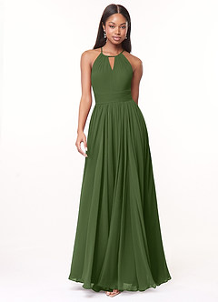 Azazie Cherish Bridesmaid Dresses Olive A-Line Pleated Chiffon Dress image4