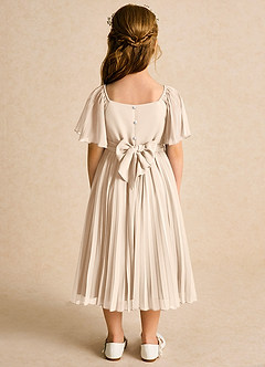 Azazie Gisele Robe Demoiselle D'honneur Fillette Robe Trapèze en Mousseline de soie Plissée Albâtre Blanc image6