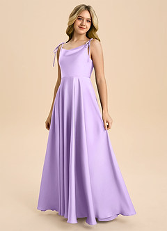 Azazie Popsy Junior Lilac A-Line Bow Stretch Satin Dress image6