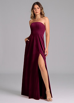 Azazie Wren Brautjungfernkleider A-Linie Schulterfrei Samt Kleid Cabernetrot image3