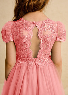 Azazie Puff Flower Girl Dresses Coral Ball-Gown Lace Tulle Dress image8