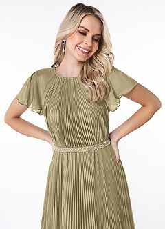 Azazie Kara Bescheiden Bruidsmeisjekleding A-Lijn Geplooid Chiffon Vloerlengte Jurk image5