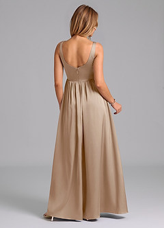 Azazie Keyla Final Sale Taupe A-Line Pleated Stretch Satin Dress image2