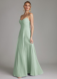 Azazie Imani Robes de demoiselle d'honneur Robe Trapèze en Mousseline de soie Encolure en Forme de Cœur Agave image5