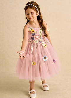 Azazie Osea Flower Girl Dresses Rosette Ball-Gown Pleated Tulle Dress image1
