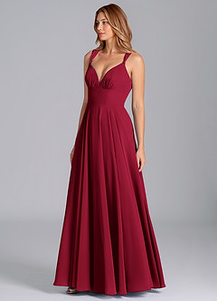 Azazie Darana Final Sale Burgundy A-Line Corset Chiffon Dress image4