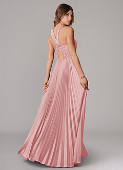 Azazie Afra Abiti da Damigella Abito A-Line in Raso Elasticizzato Plissettato Rosa Cipria image2