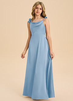Azazie Gumdrop Junior Powder Blue Empire Pleated Stretch Satin Dress image3