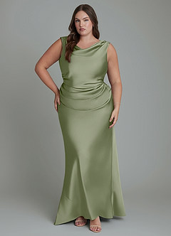 Azazie Kieryn Bridesmaid Dresses Pistachio Mermaid Pleated Stretch Satin Dress image7