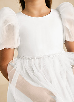 Azazie Blondie Flower Girl Dresses Ivory A-Line with Sleeves Tulle Dress image5