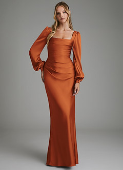 Azazie Brianna Bridesmaid Dresses Cinnamon Mermaid Corset Stretch Satin Dress image4