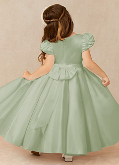 Azazie Jewel Flower Girl Dresses Dusty Sage Ball-Gown Pleated Matte Satin Dress image2
