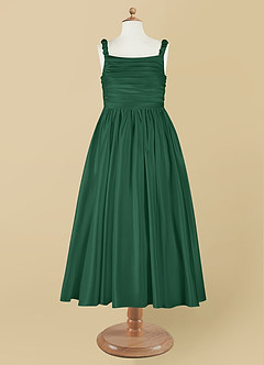 Azazie Cutie Pie Flower Girl Dresses Dark Green A-Line Pleated Matte Satin Dress image7