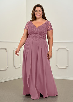 Azazie Dunja Vestidos para mãe da noiva Vestir Vintage Malva de Chiffon de Linha A com Renda image7