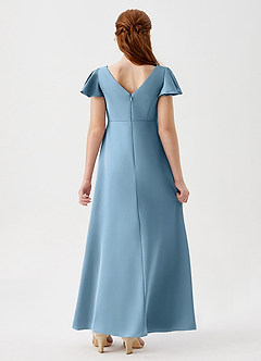 Azazie Soren Junior Steel Blue A-Line Ruched Stretch Satin Dress image2