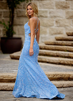 Luxey Blu Chiaro Abito da ballo in velluto con paillettes image4