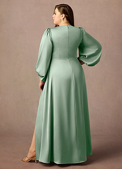 Azazie Luna Mother of the Bride Dresses Agave A-Line Pleated Stretch Satin Dress image2