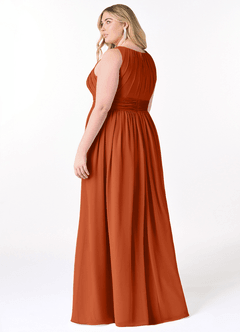 Azazie Harper Bridesmaid Dresses Burnt Orange A-Line Pleated Chiffon Dress image7